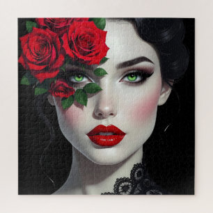 Puzzle Te Amo   Mujer Hermosa con Rosa Roja