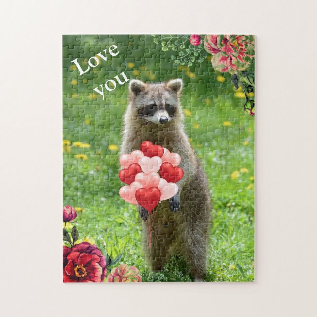 Puzzle Te encanta Raccoon Animal El día de San Valentín H (Vertical)