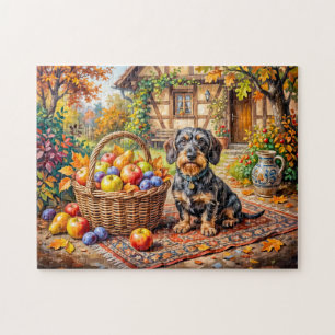 Puzzle Teckel Sentado Junto a Cesta de Frutas Otoño Granj
