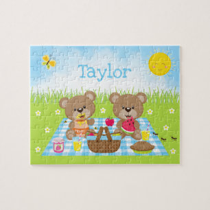 Puzzle Teddy Bear Picnic Boy Blue Gingham