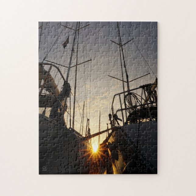 Puzzle Tegenlicht bij 2 zeilboten in de haven. (Vertical)