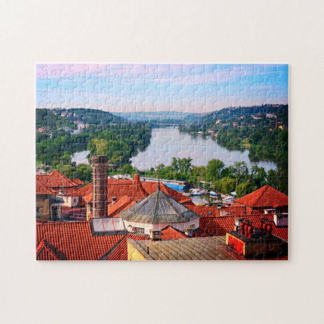 Puzzle Tejidos de Praga, río Vltava, de Vyšehrad/checo (Horizontal)