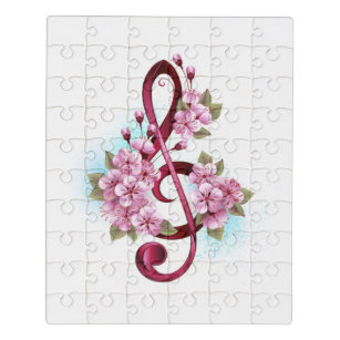 Puzzle Tejidos musicales notas de colores con flores de S