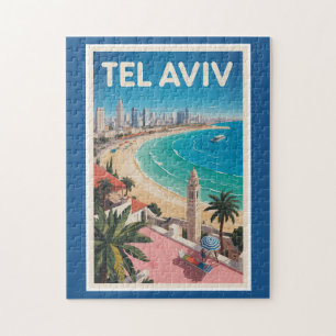 Puzzle Tel Aviv Israel Ilustración Arte de Viaje Vintage