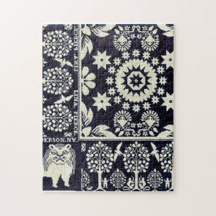 Puzzle tela textil de flores florales azules vintage