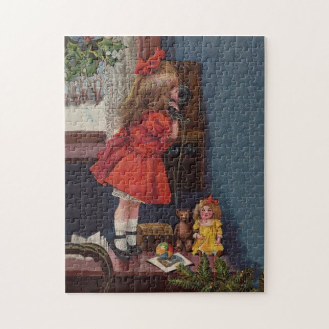 Puzzle Teléfono Antiguo de Niña en Navidad (Vertical)