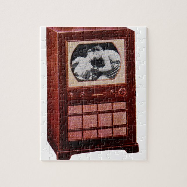 Puzzle televisión de alrededor de 1951 que emite boxeo (Vertical)