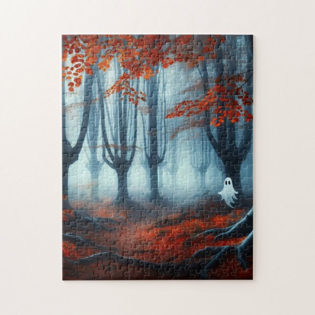 Puzzle Tembloroso bosque de otoño con un fantasma (Vertical)