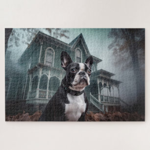 Puzzle Temeroso susto de Halloween en Boston Terrier
