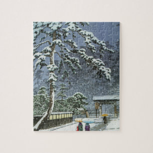 Puzzle Templo de Honmonji en la nieve - 川瀬巴水 de K