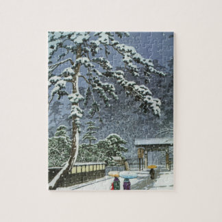 Puzzle Templo de Honmonji en la nieve - 川瀬巴水 de Kawase