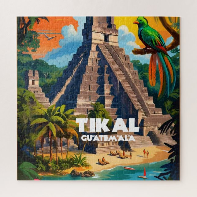 Puzzle Templo de Tikal | Retro Viaje Viejo (Vertical)