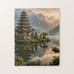 Puzzle Templo en un lago de montaña