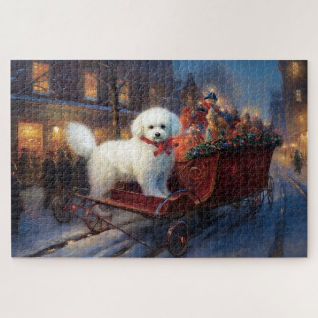 Puzzle Temporada festiva de los Navidades Bichon Frise (Horizontal)