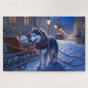 Puzzle Temporada festiva de los Navidades Husky siberiano