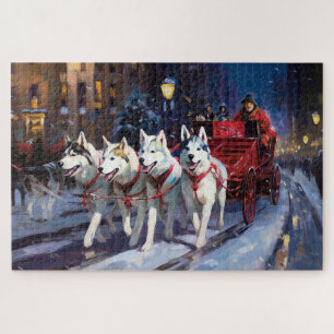 Puzzle Temporada festiva de los Navidades Husky siberiano