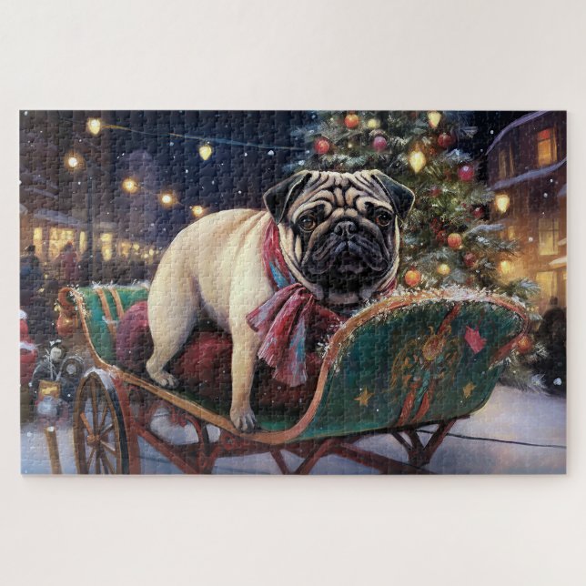Puzzle Temporada festiva de los Navidades Pug (Horizontal)