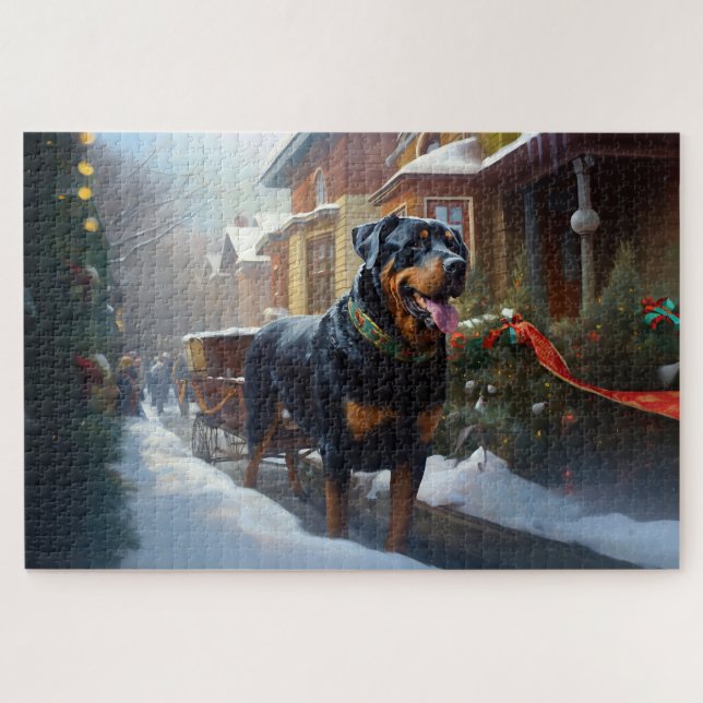 Puzzle Temporada festiva de los Navidades Rottweiler (Horizontal)