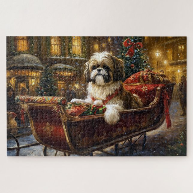 Puzzle Temporada festiva de los Navidades Shih Tzu (Horizontal)