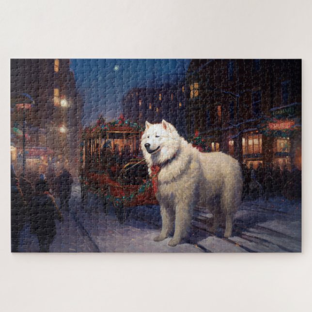 Puzzle Temporada Festiva de Navidad Samoyedo (Horizontal)