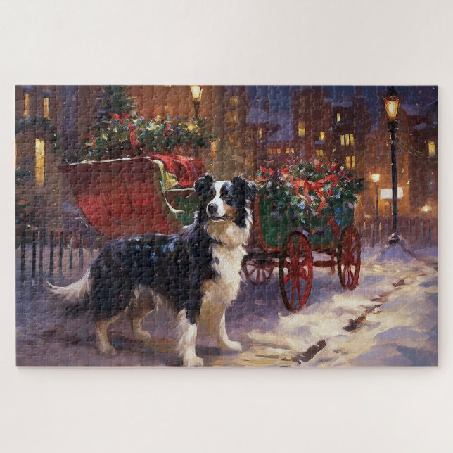 Puzzle Temporada festiva de Navidades de Border Collie (Horizontal)
