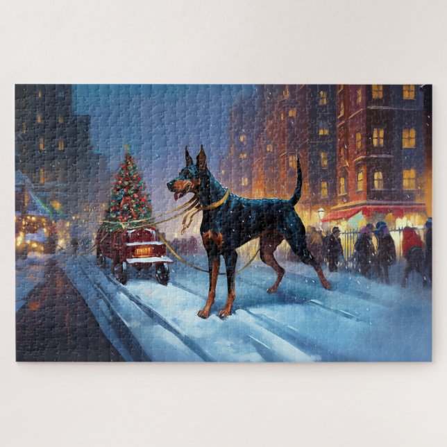 Puzzle Temporada festiva de Navidades Doberman (Horizontal)