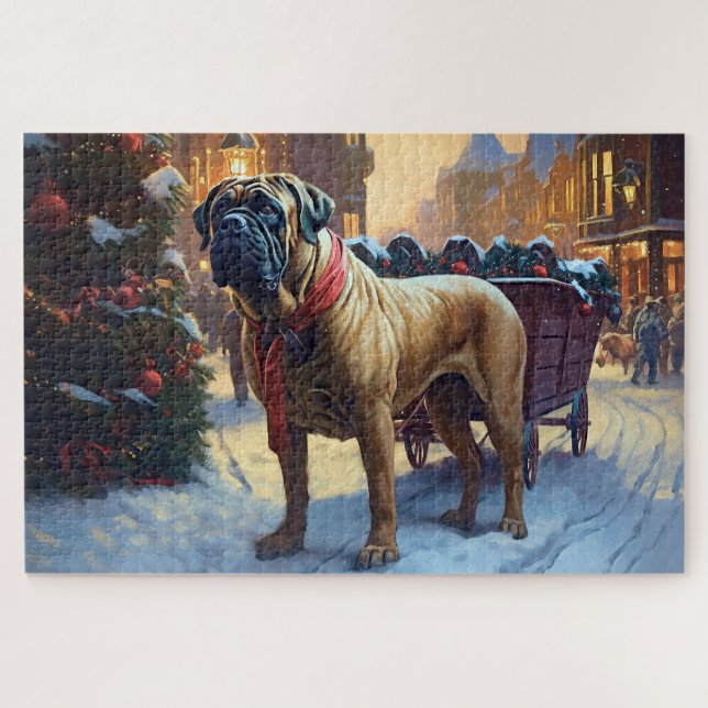 Puzzle Temporada Navideña del Bullmastiff (Horizontal)