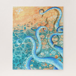 Puzzle Tentacles azules Octopus Kraken Resumen Tinta Verd
