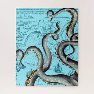 Puzzle Tentáculos Gris En El Mapa Vintado Azul