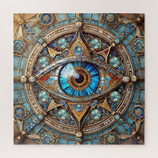 Puzzle Tercer Ojo - Mandala de Oro Azul Turquesa (Vertical)