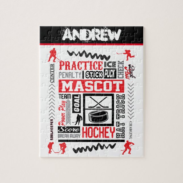 Puzzle Terminología de hockey masculino personalizada (Vertical)