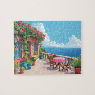 Puzzle Terraza mediterránea vista al océano arte costero