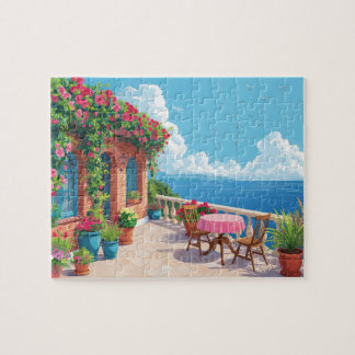 Puzzle Terraza mediterránea vista al océano arte costero