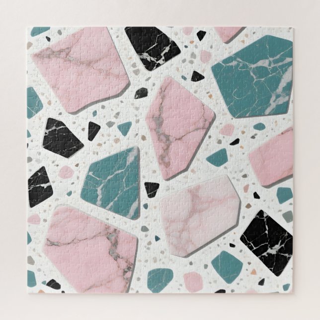 Puzzle Terrazo Mármol Pastel Rosa Verde Moderno (Vertical)