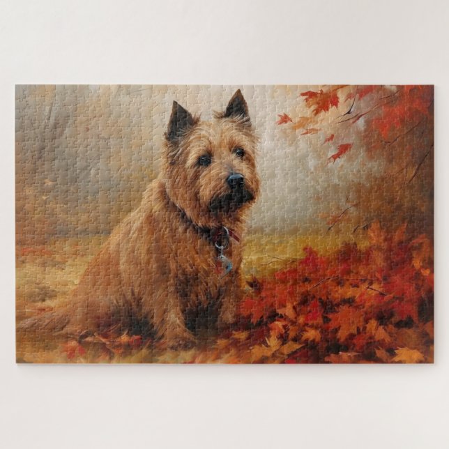 Puzzle Terrier Australiano en Otoño Hojas Caídas Inspiran (Horizontal)