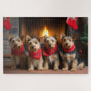Puzzle Terrier Australiano junto a la Chimenea Navidad
