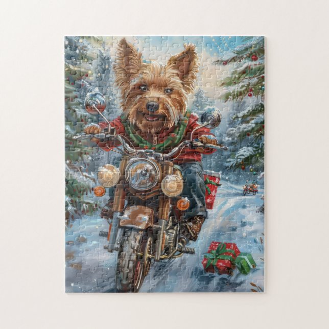 Puzzle Terrier Australiano Montando Motocicleta Navidad (Vertical)
