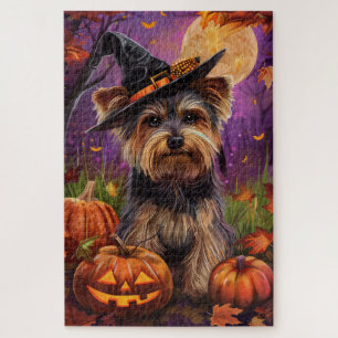Puzzle Terrier Biewer espeluznante de Halloween Bruja y C