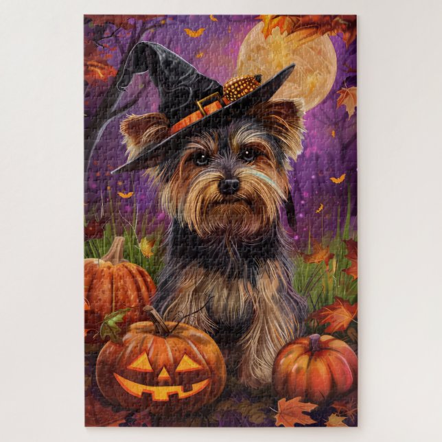 Puzzle Terrier Biewer espeluznante de Halloween Bruja y C (Vertical)