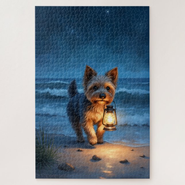 Puzzle Terrier Cairn Linterna Playa Noche (Vertical)