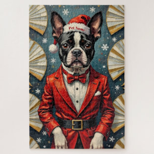 Puzzle Terrier de Boston Art Deco Navidad Esmoquin Sombre