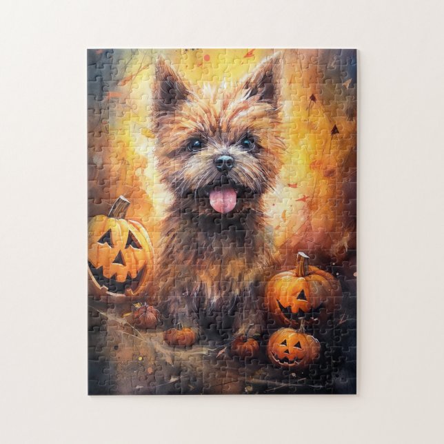 Puzzle Terrier de Cairn de Halloween con calabazas aterra (Vertical)