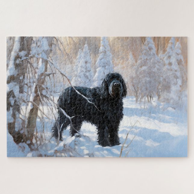 Puzzle Terrier de Ruso Negro Deja que nieve Navidad (Horizontal)