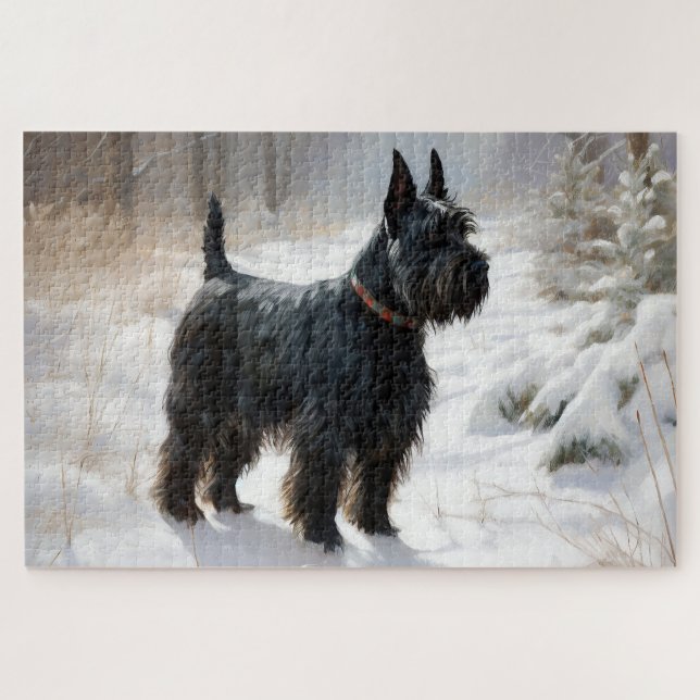 Puzzle Terrier Escocés Deja que nieve Navidad (Horizontal)