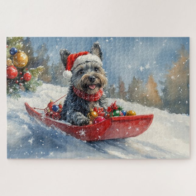 Puzzle Terrier Escocés en Trineo Deja que Nieve Navidad (Horizontal)