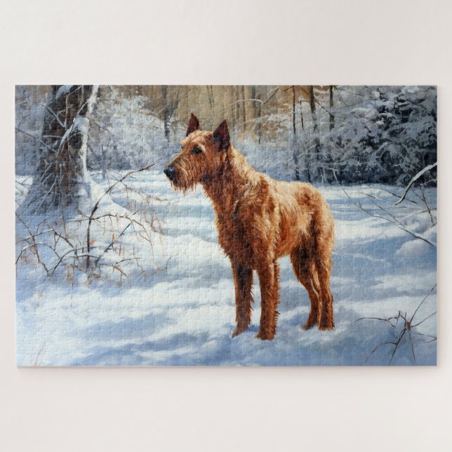 Puzzle Terrier Irlandés Deja que nieve Navidad (Horizontal)