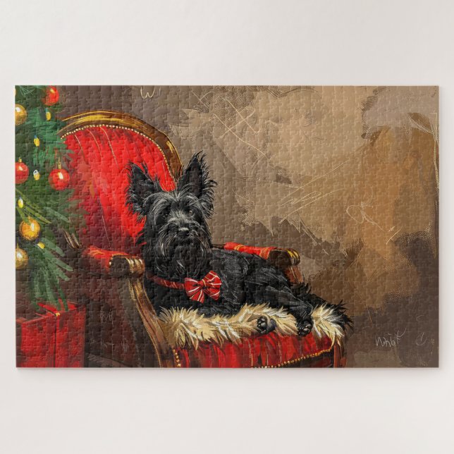 Puzzle Terrier Skye Perro Navideño Festivo (Horizontal)