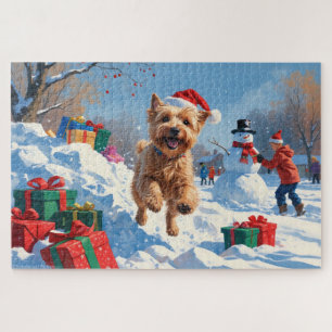 Puzzle Terrier Trigo Corriendo en la Nieve con Sombrero d