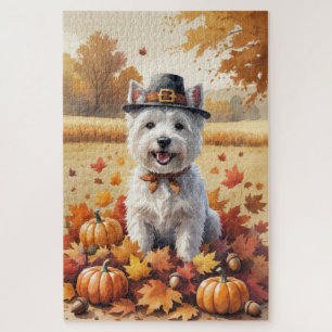 Puzzle Terrier West Highland Blanco Hojas de Otoño