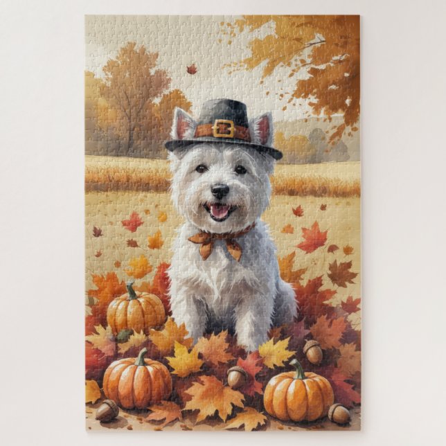 Puzzle Terrier West Highland Blanco Hojas de Otoño (Vertical)